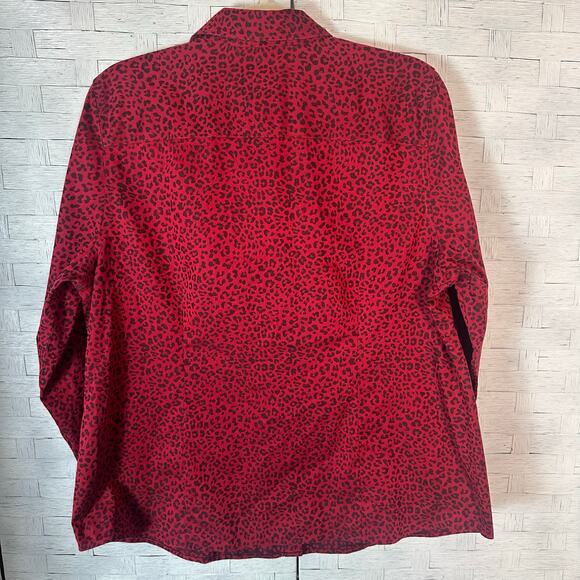 Chico’s women’s blouse button up red cheetah print animal print electric grandma - Picture 2 of 7